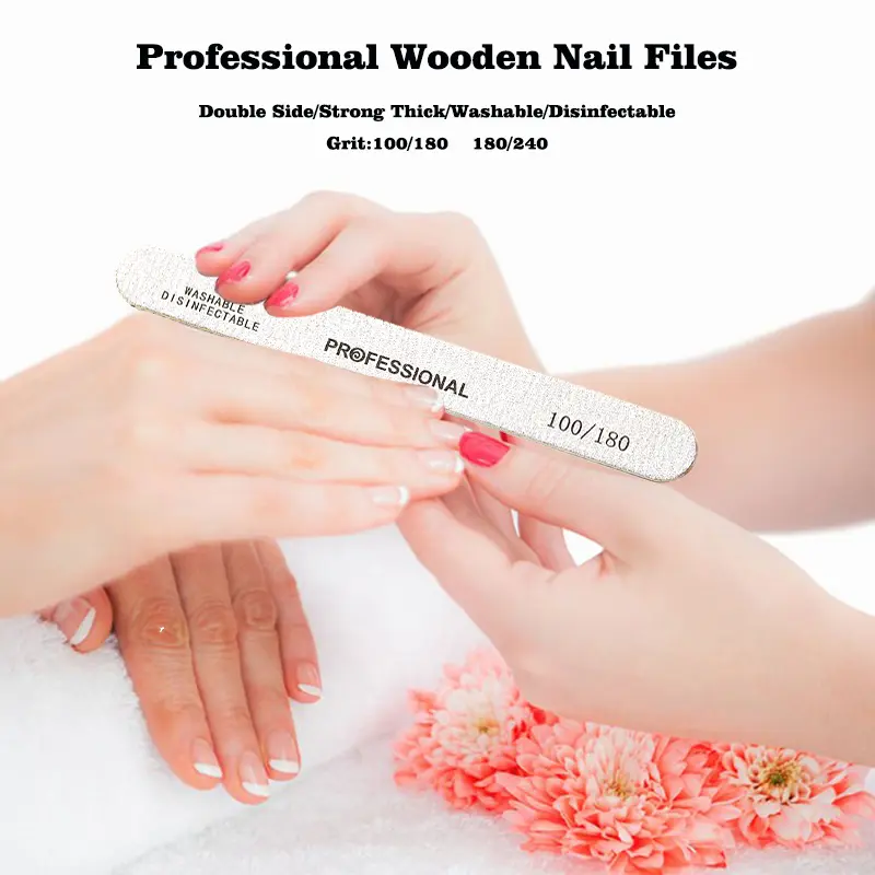100Pcs Wooden Nail File Professional Sanding Buffer Files 100/180/240 Double Side For Salon Manicure Pedicure UV Gel Tips Tools