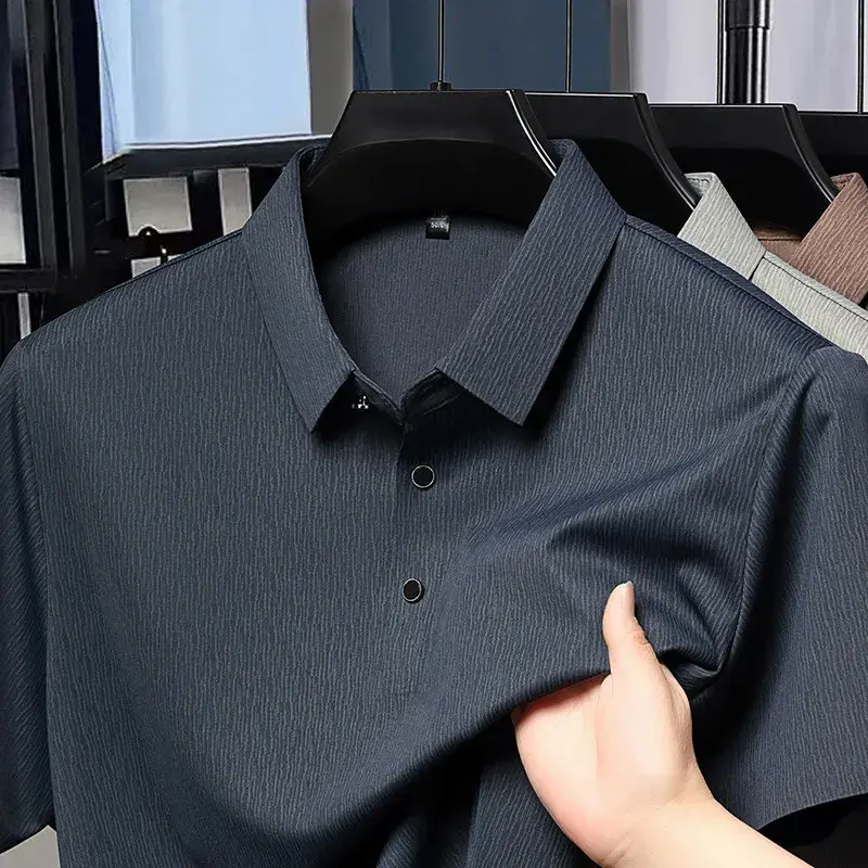 2025 New Men's Business Casual Short Sleeved Printed Polo Shirt Fashionable Breathable Comfortable and Versatile Top