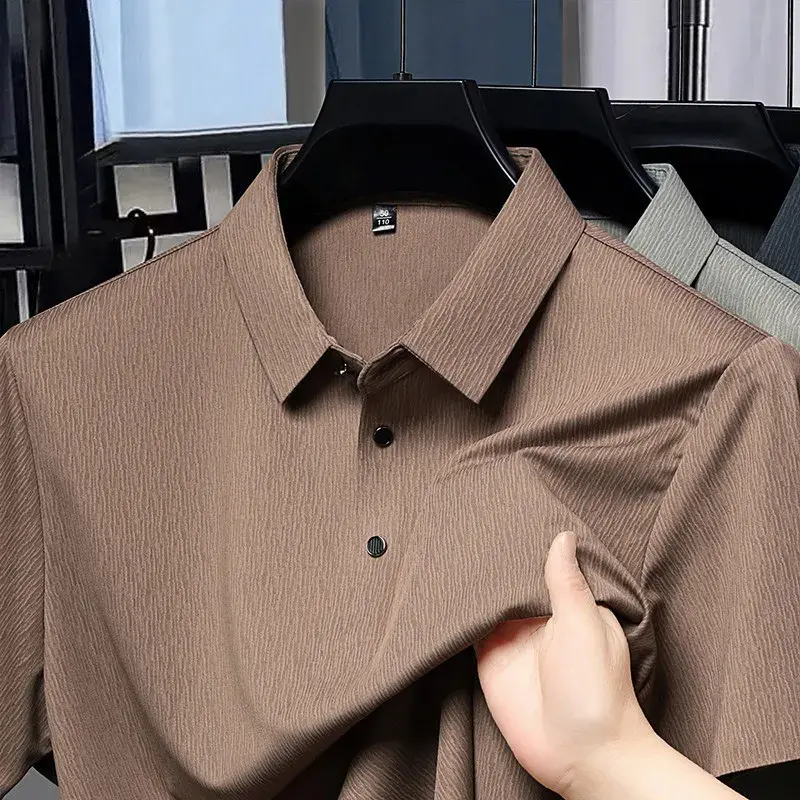 2025 New Men's Business Casual Short Sleeved Printed Polo Shirt Fashionable Breathable Comfortable and Versatile Top