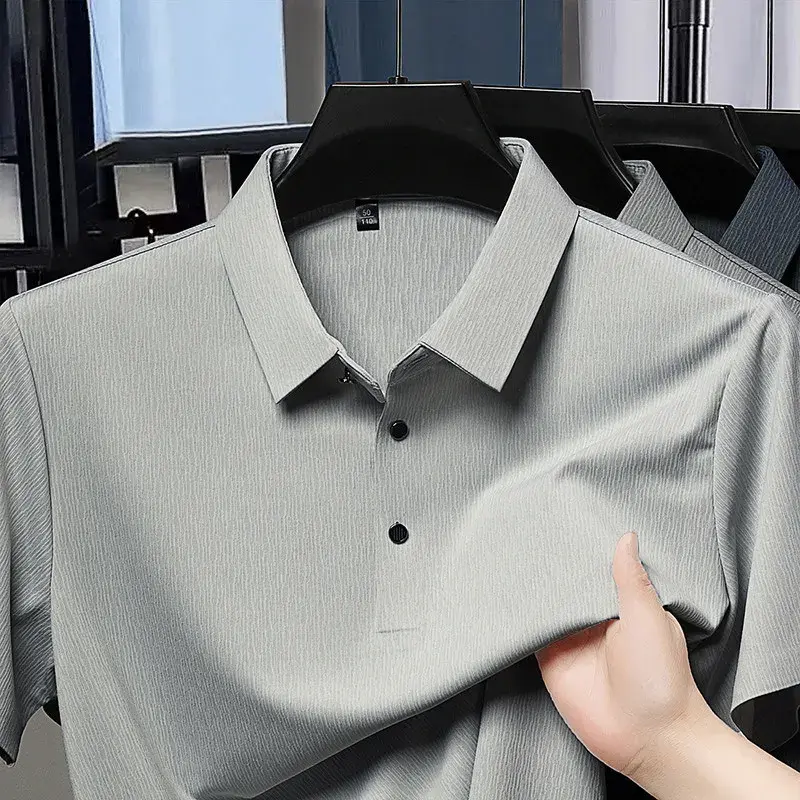 2025 New Men's Business Casual Short Sleeved Printed Polo Shirt Fashionable Breathable Comfortable and Versatile Top