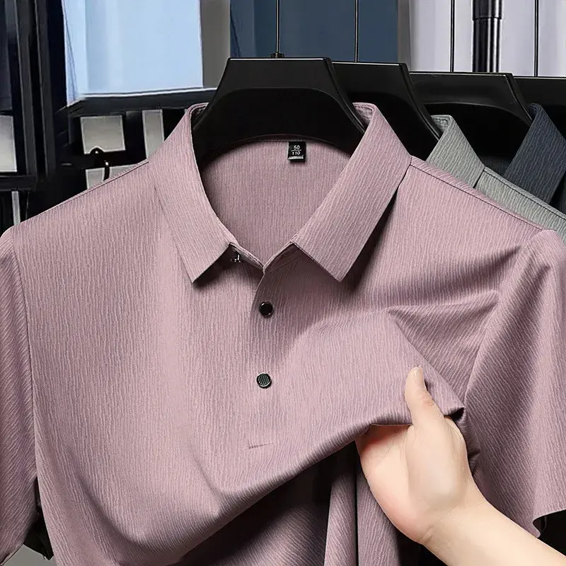 2025 New Men's Business Casual Short Sleeved Printed Polo Shirt Fashionable Breathable Comfortable and Versatile Top