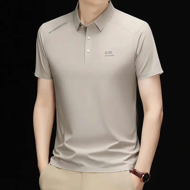 High quality ice silk short sleeve polo shirt cool breathable fashion brand letter printed summer casual men's lapel T-shirt