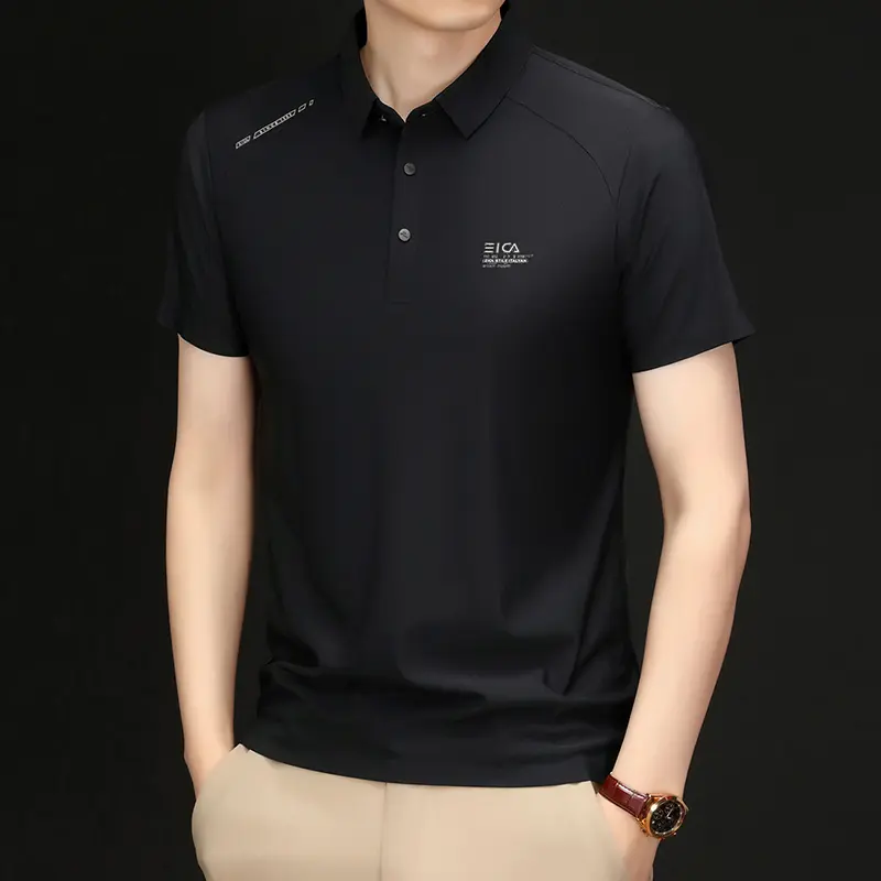 High quality ice silk short sleeve polo shirt cool breathable fashion brand letter printed summer casual men's lapel T-shirt