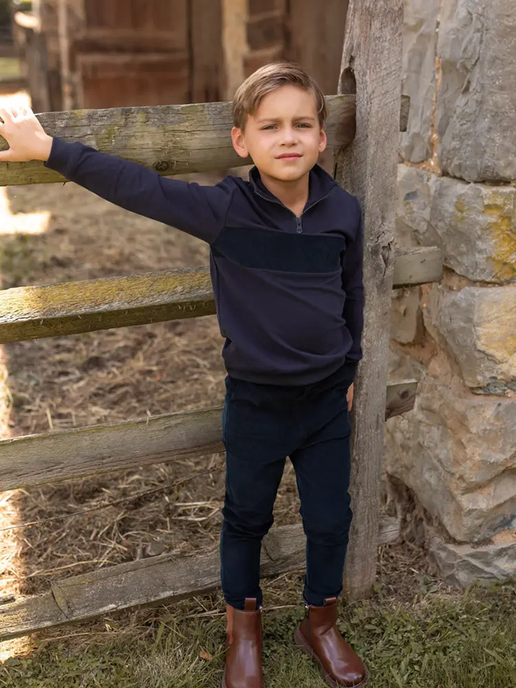 AP 2025 AW corduroy collection navy blue kids girls boys jumper dress skirt family matching clothes casual plaid clothes