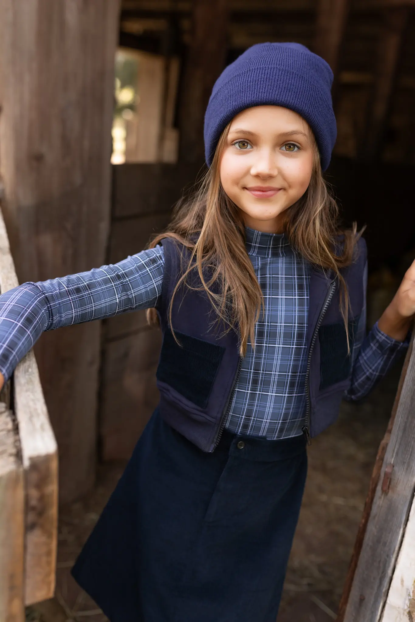 AP 2025 AW corduroy collection navy blue kids girls boys jumper dress skirt family matching clothes casual plaid clothes
