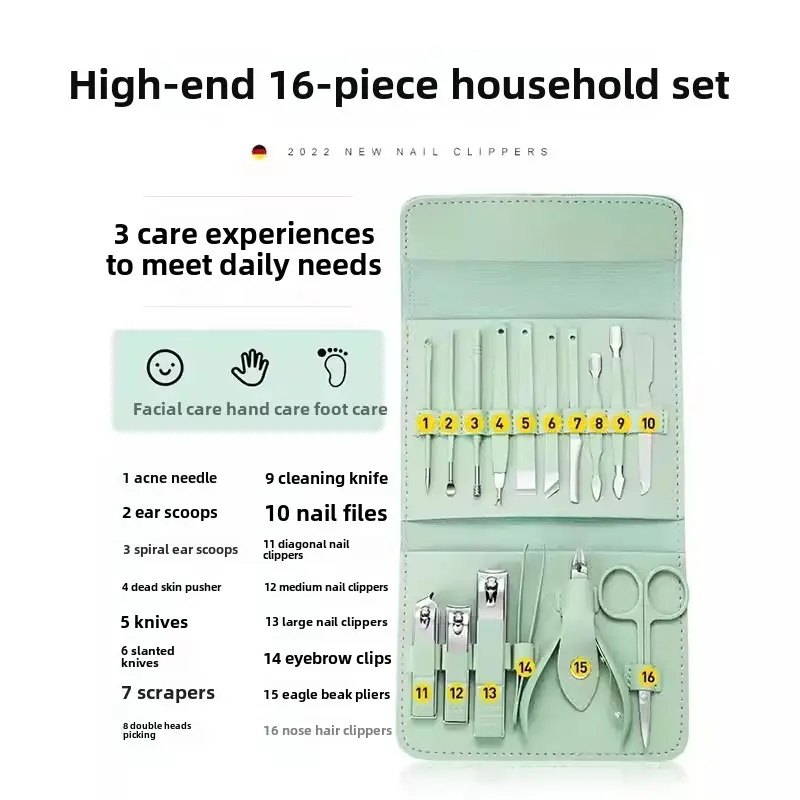 Premium 16-Piece Nail Grooming Kit for Home Stainless Steel Clippers Pedicure Set and Travel Case Included Manicure Set