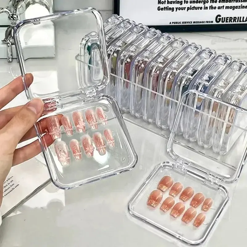 50/10PCS Press-On Nail Storage Acrylic Boxes with Adhesive Sheets Transparent Clear Nail Boxes Jewelry Storage Tool&Accessories