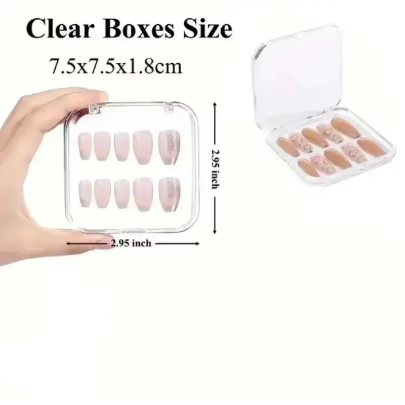 50/10PCS Press-On Nail Storage Acrylic Boxes with Adhesive Sheets Transparent Clear Nail Boxes Jewelry Storage Tool&Accessories