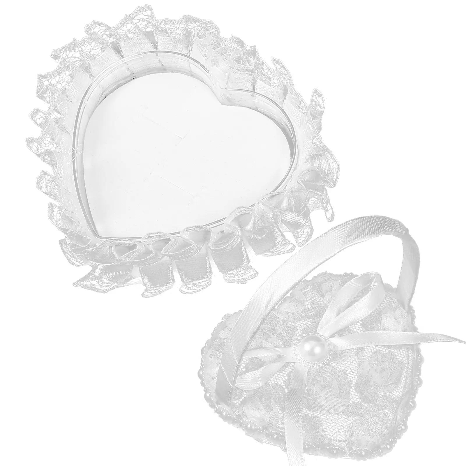 Mini Lace Ring Box Satin Wedding Ring Pillows With Handle Heart Shape Ceremony Bridal Party Supplies Festive Decorations
