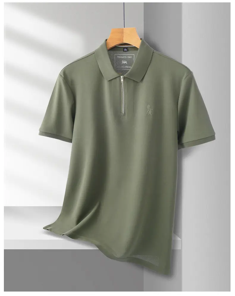 High End Luxury Men's Polo Shirt Lapel T-Shirt Summer New Half Zipper Horse Embroidery Short Sleeve Business Leisure Menswear