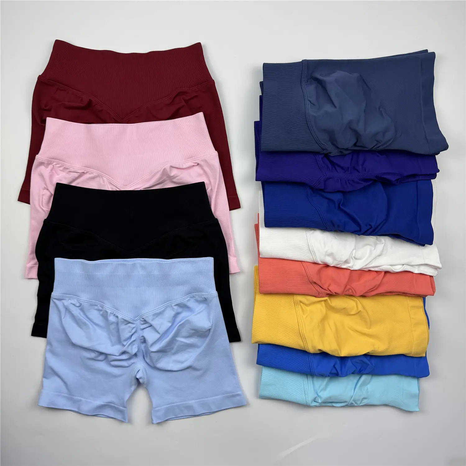 Yoga DF Shorts Women Fitness Sports Biker 4.5" Low Ribbed With Logo Band Gym Shorts Workout Scrunch Butt Seamless Leggings