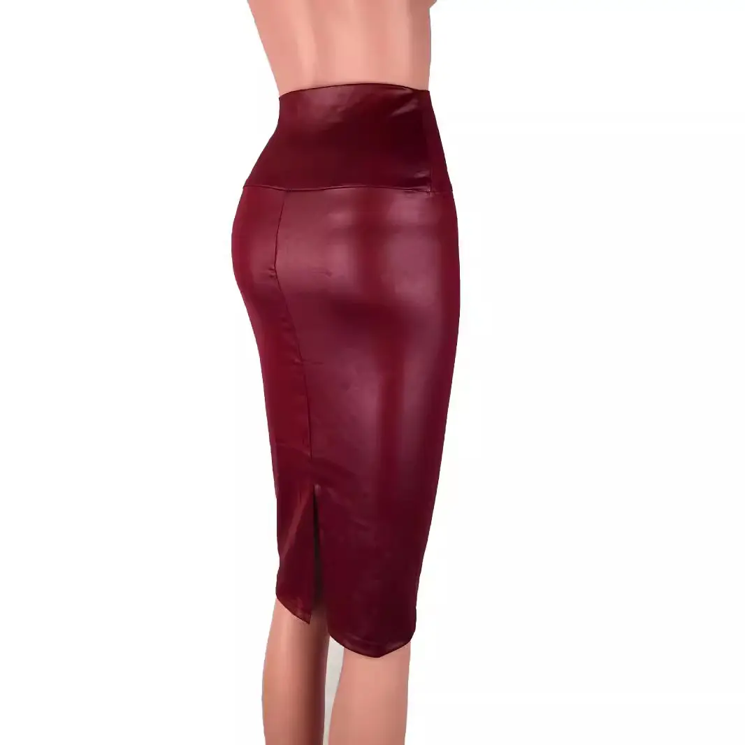 Matte PU Imitation Leather Skirt Women High-waist Bodycon Slim Long Skirts Vintage Office Lady Pencil Skirt Club Party