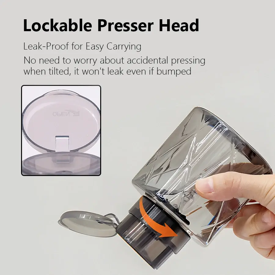 Lockable Empty Pump Dispenser Refillable Bottle, Nail Manicure Cleaner Makeup Remover Container Press Bottle