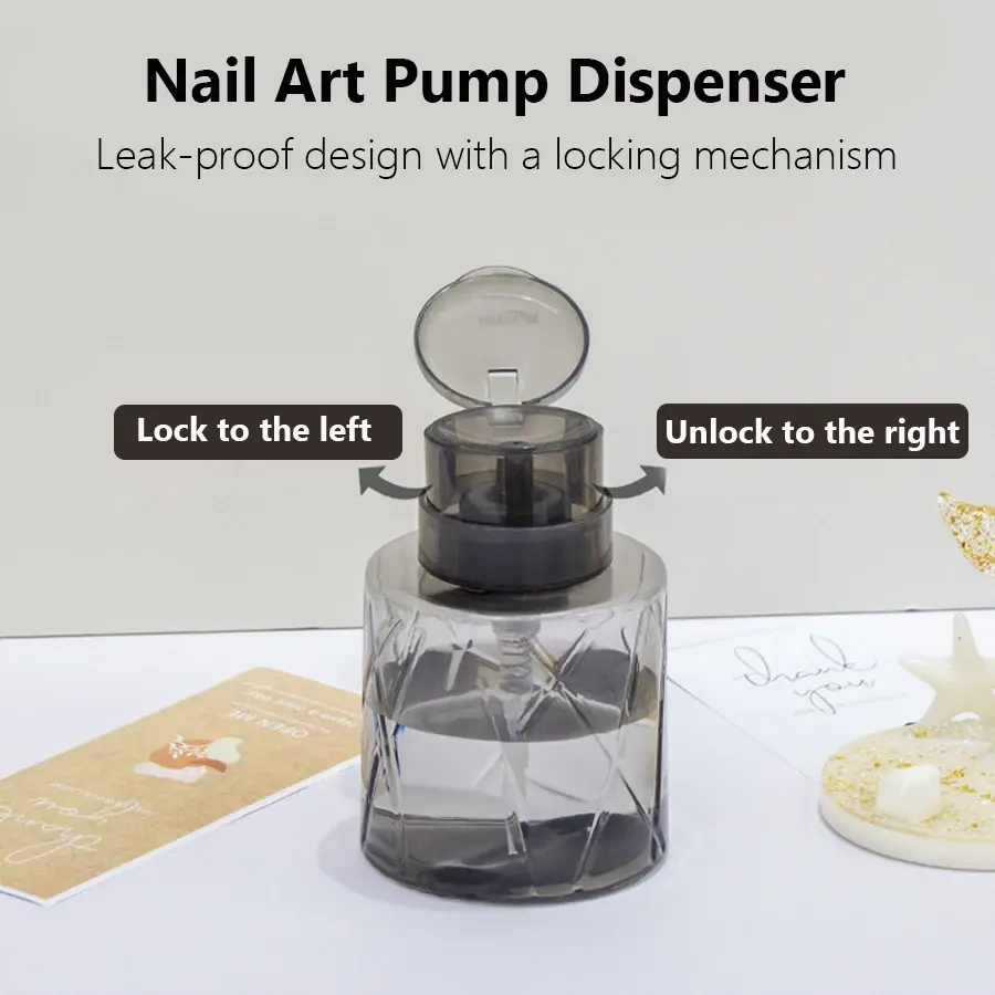 Lockable Empty Pump Dispenser Refillable Bottle, Nail Manicure Cleaner Makeup Remover Container Press Bottle