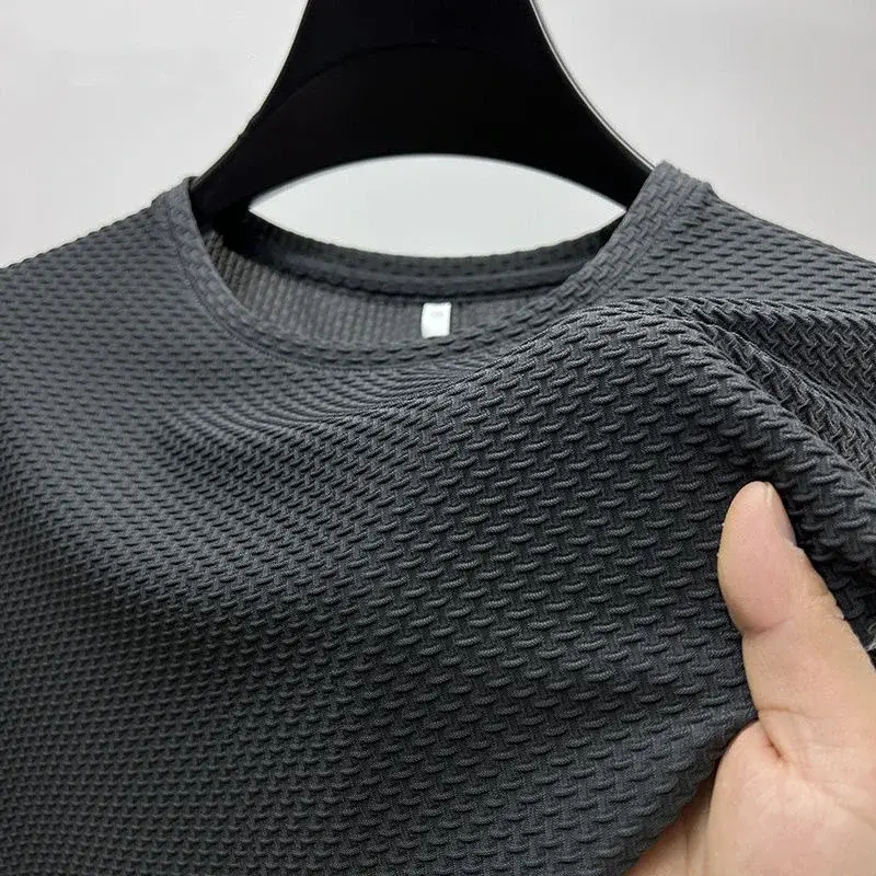 Summer Ice Silk High-End Solid Color High Quality Short Sleeve T Shirts Men's Breathable Fashion T-Shirt Male Brand Clothes 4XL