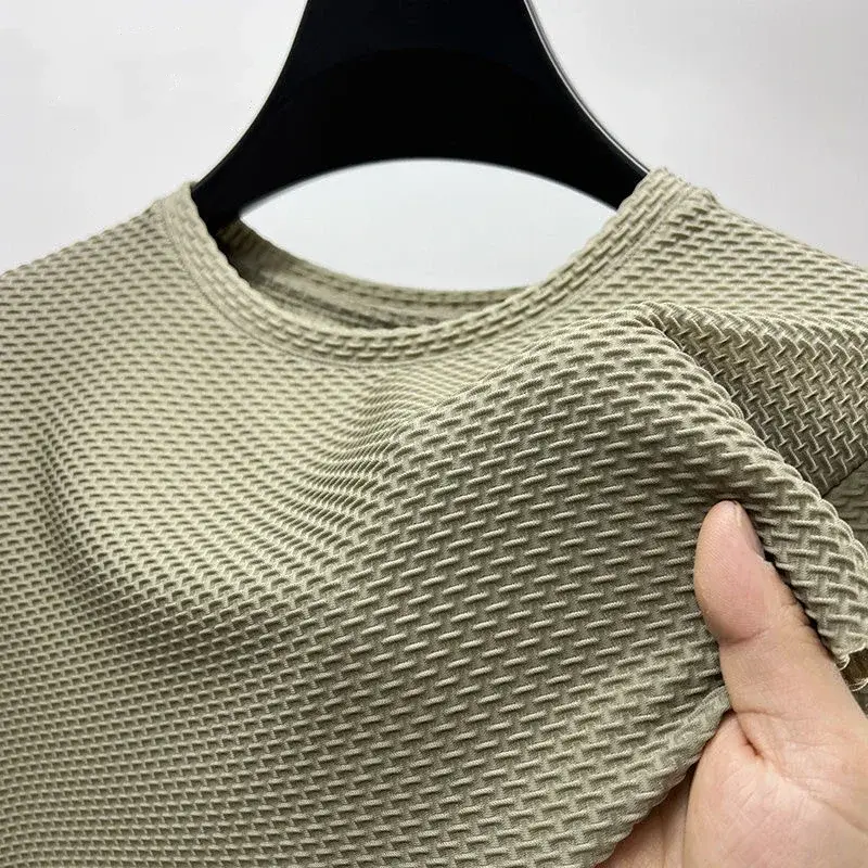 Summer Ice Silk High-End Solid Color High Quality Short Sleeve T Shirts Men's Breathable Fashion T-Shirt Male Brand Clothes 4XL