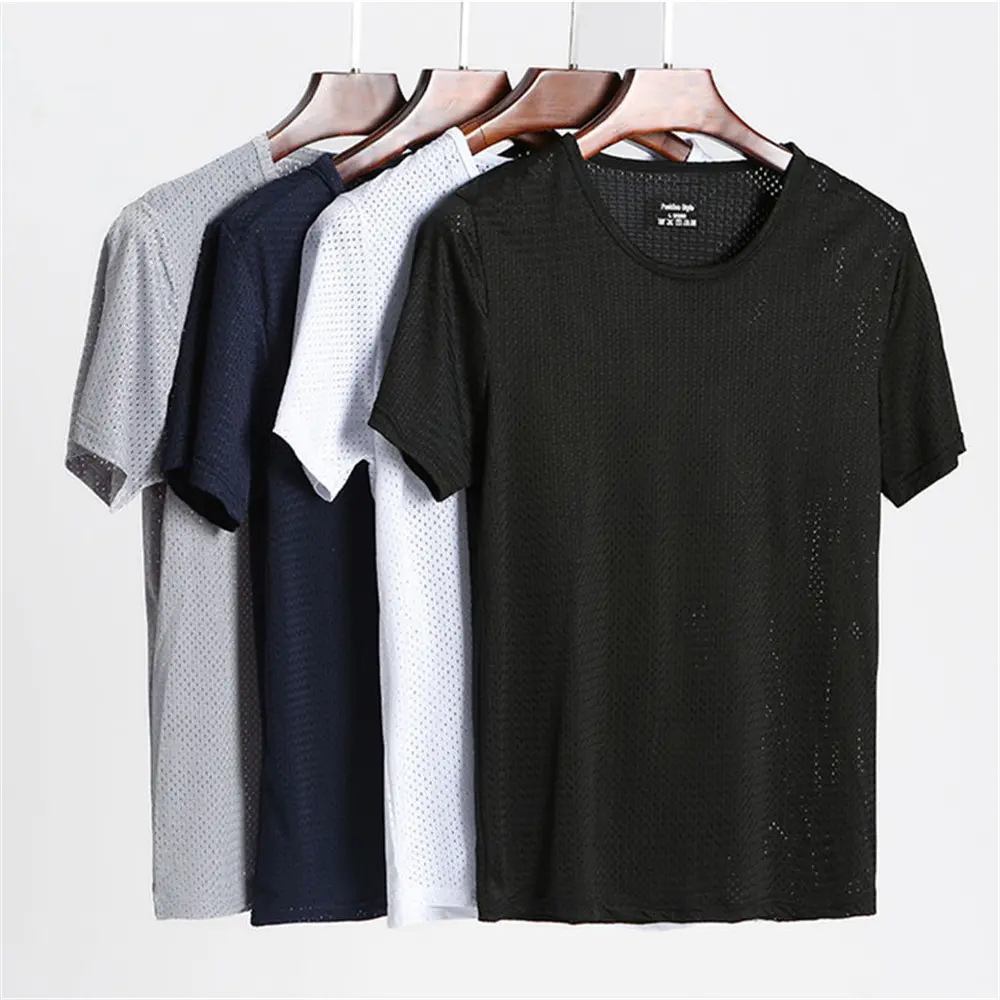 Summer Mens Casual Ice Silk T-shirt Men's Thin Short-sleeved Sports T-shirt Bottoming Shirt Solid Color O-neck Tees