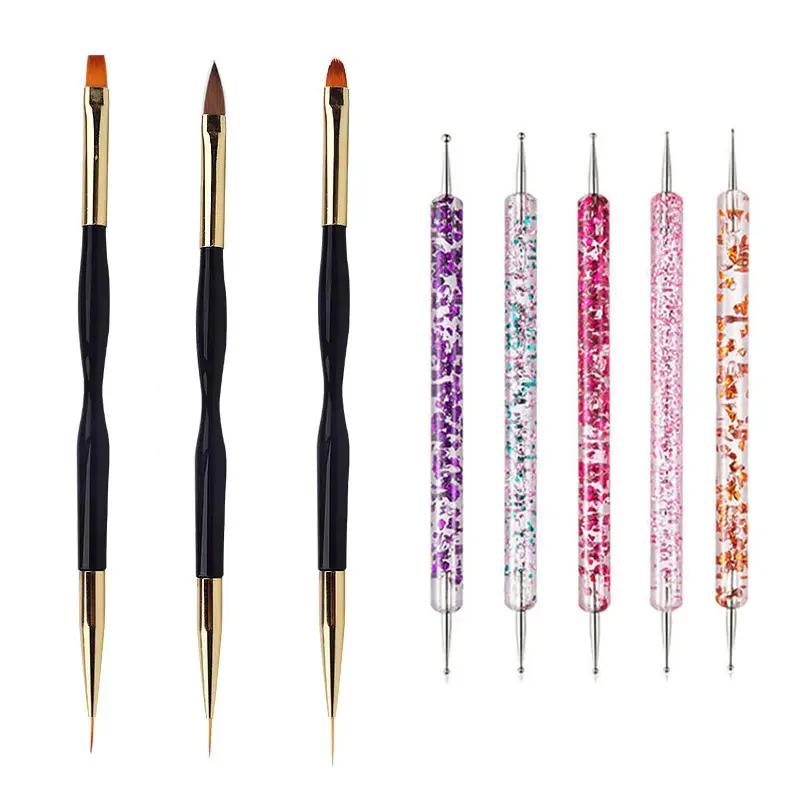 5/20Pcs Nail Art Brush Design Tip Painting Drawing Carving Dotting Pen FlatFan Liner Acrylic Gel UV Polish Manicure Tools