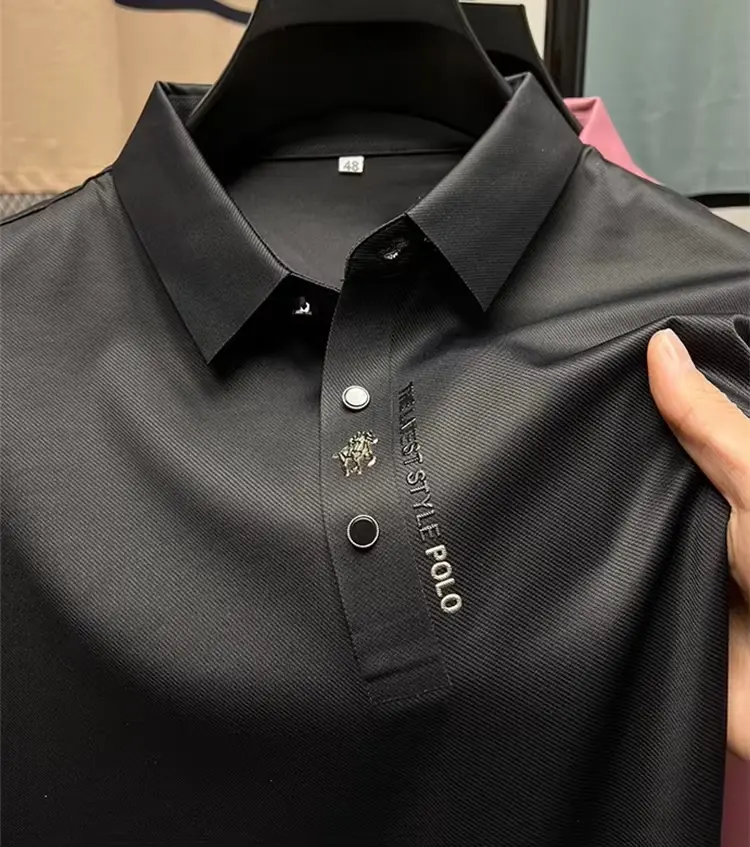 High end brand short sleeve men's polo shirt summer fashion pony letters hot selling embossed ice silk casual business T-shirt