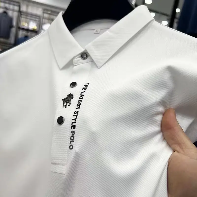 High end brand short sleeve men's polo shirt summer fashion pony letters hot selling embossed ice silk casual business T-shirt
