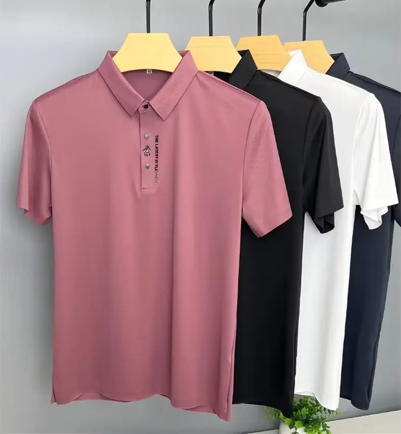 High end brand short sleeve men's polo shirt summer fashion pony letters hot selling embossed ice silk casual business T-shirt