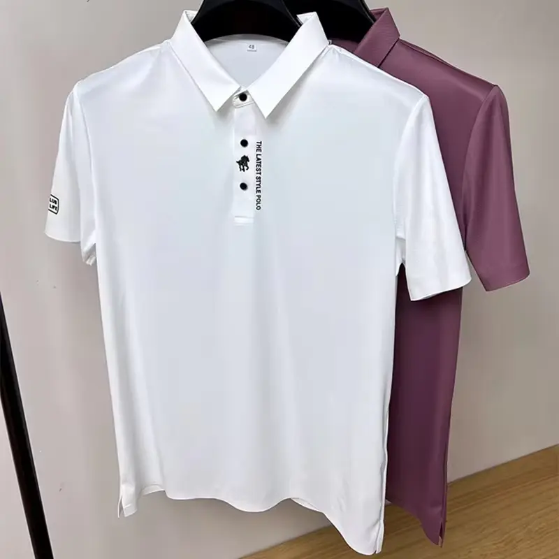 High end brand short sleeve men's polo shirt summer fashion pony letters hot selling embossed ice silk casual business T-shirt