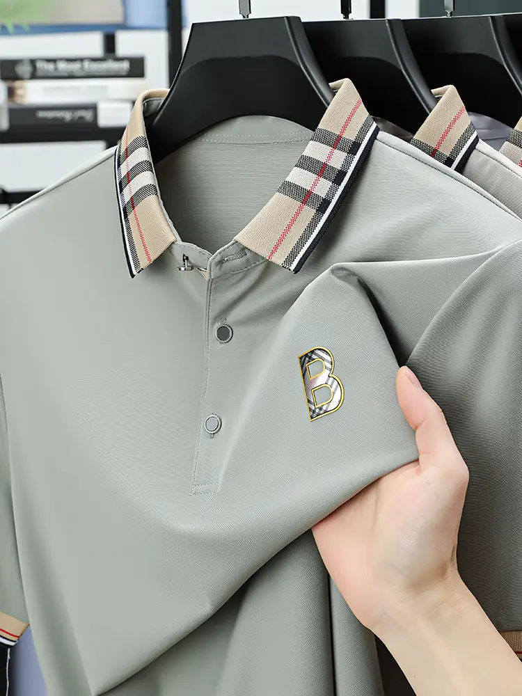 Short Sleeved T-shirt, Men's Lapel, Mulberry Silk Polo Shirt, High-end Heavyweight Ice Silk T-shirt Top
