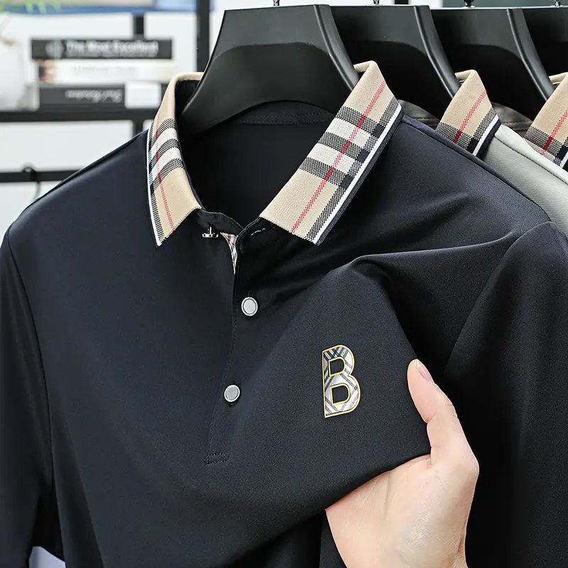 Short Sleeved T-shirt, Men's Lapel, Mulberry Silk Polo Shirt, High-end Heavyweight Ice Silk T-shirt Top