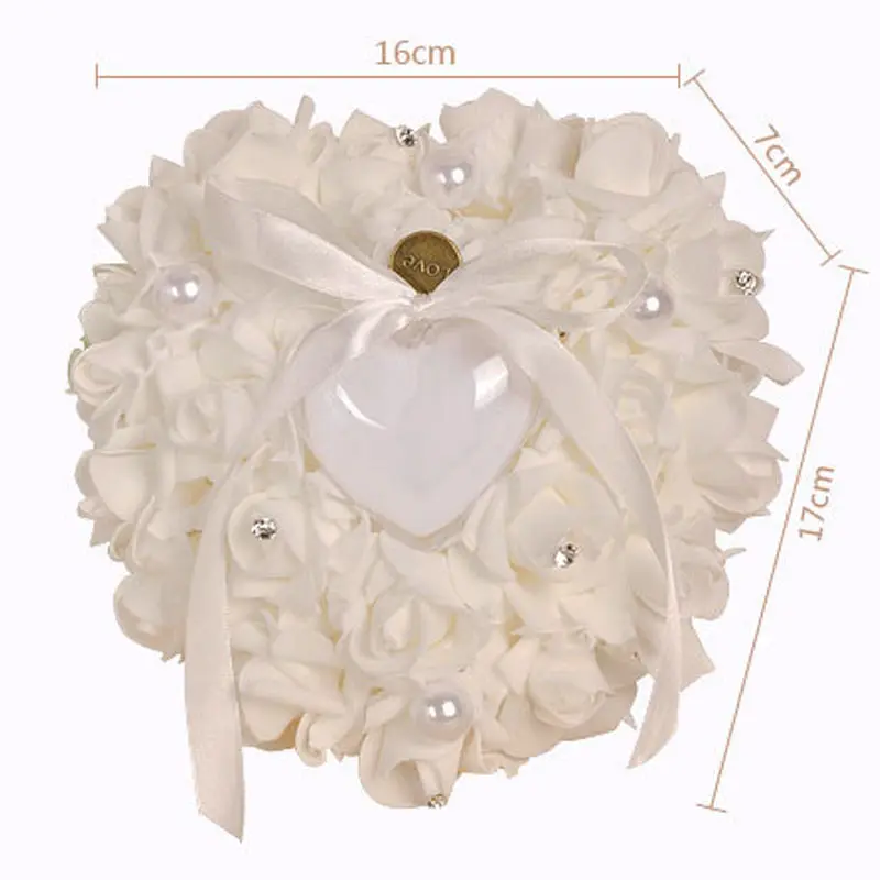 Combhasaki Romantic Rose Wedding Ceremony Favors Heart Shaped Pearl Gift Ring Box Ring Bearer Pillow Cushion