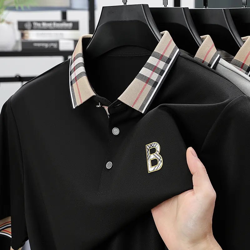Short Sleeved T-shirt, Men's Lapel, Mulberry Silk Polo Shirt, High-end Heavyweight Ice Silk T-shirt Top
