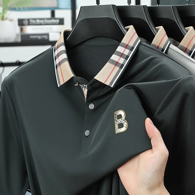 Short Sleeved T-shirt, Men's Lapel, Mulberry Silk Polo Shirt, High-end Heavyweight Ice Silk T-shirt Top
