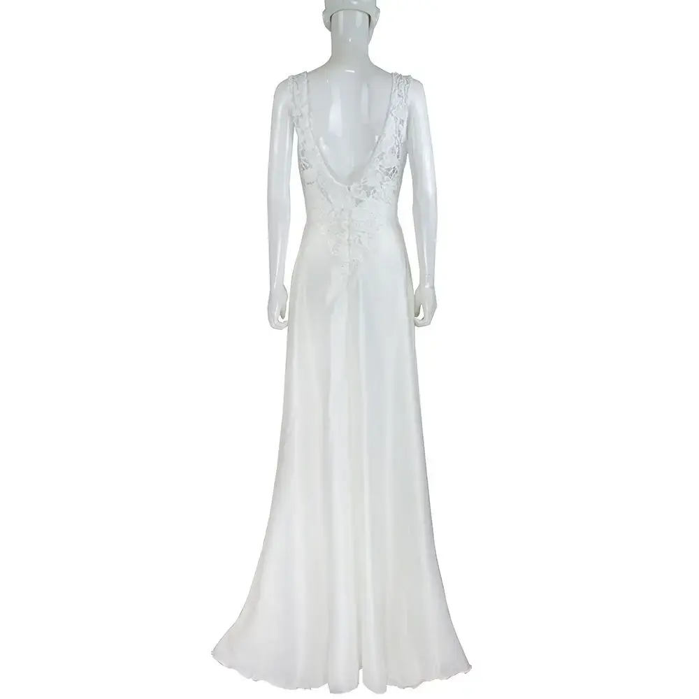 Women Dresses V Neck Casual Solid Color Regular Fit Lace Patchwork Backless Ankle Length Party Dress Vestidos Pullover