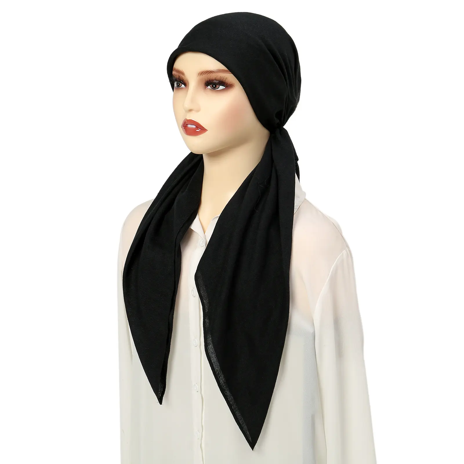 Solid Color Cotton Linen Turban Hijab Hats Fashion Head Wraps Muslim Hats Breathable Chemo Cap For Women Girls