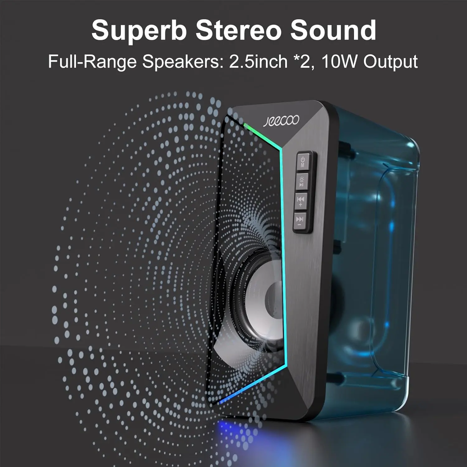 Jeecoo M30 Bluetooth Computer Speakers, PC Gaming Speakers for Desktop with Crisp Stereo Sound,Dynamic LED Modes,10W-USB-Powered