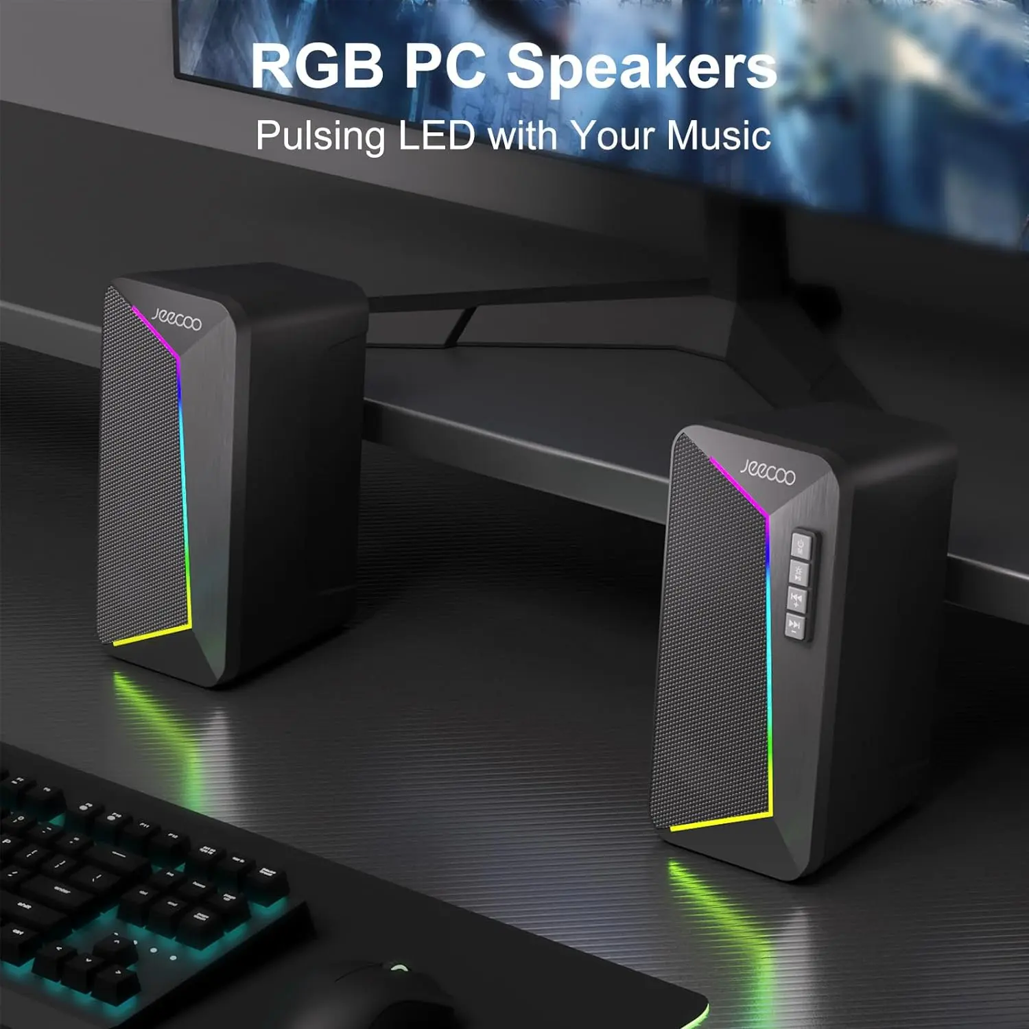 Jeecoo M30 Bluetooth Computer Speakers, PC Gaming Speakers for Desktop with Crisp Stereo Sound,Dynamic LED Modes,10W-USB-Powered