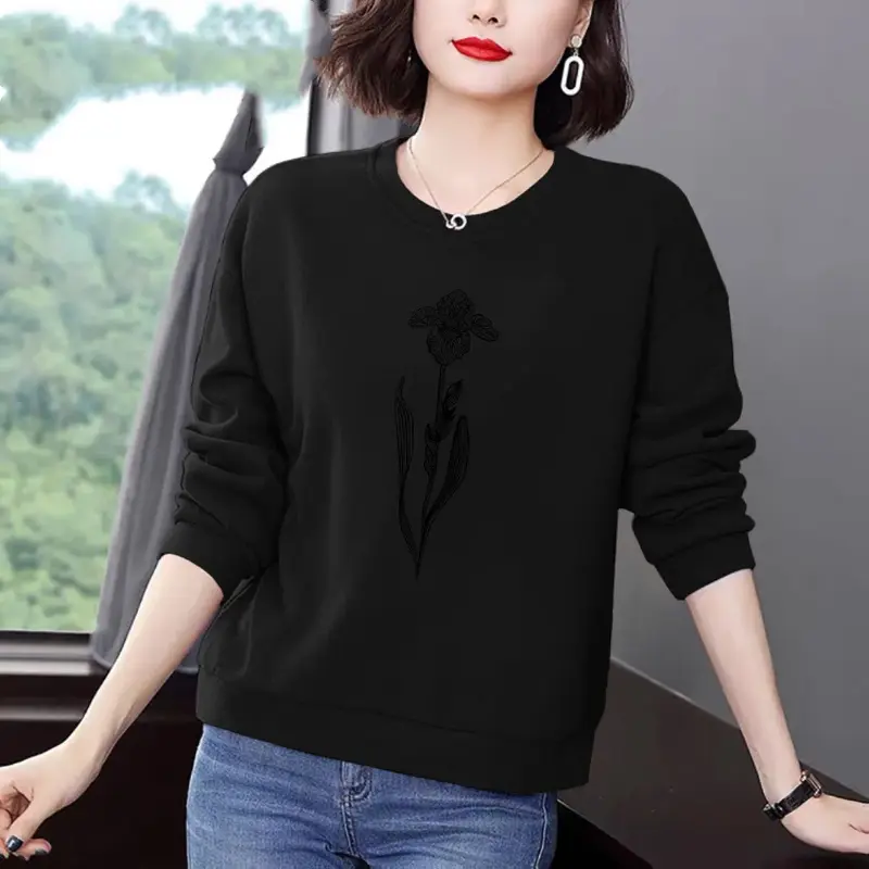 Simplicity Casual Autumn/Winter New Women's O-Neck Printing 3D Fashion All-match Loose Long Sleeve Pullovers Sweatshirts Tops
