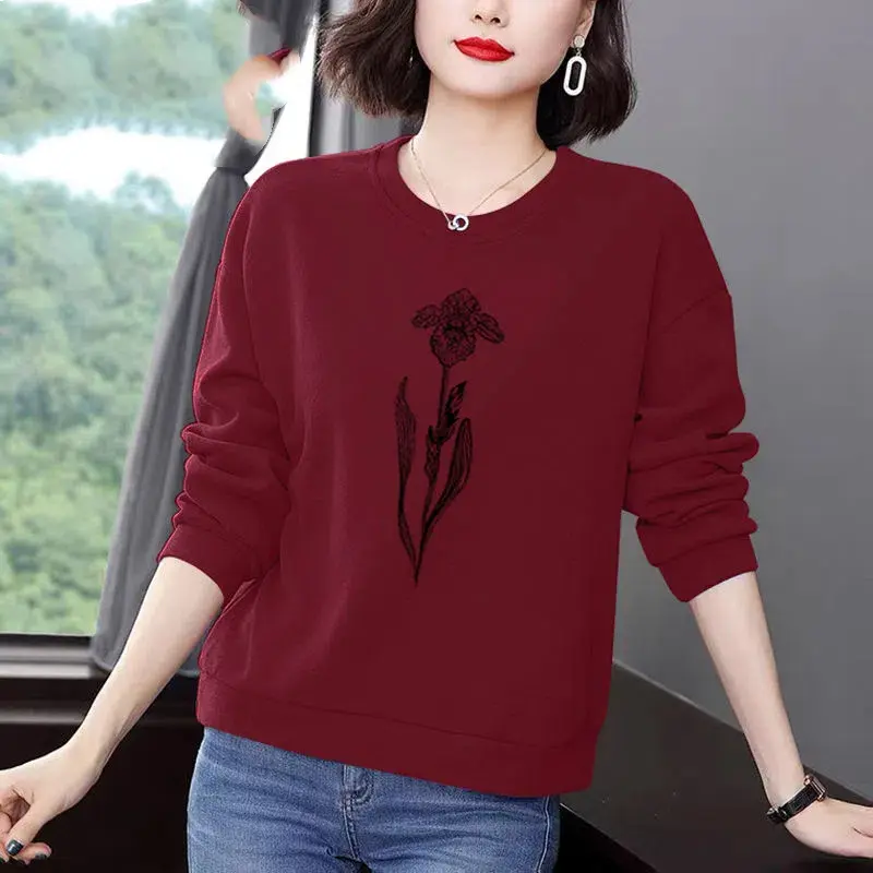 Simplicity Casual Autumn/Winter New Women's O-Neck Printing 3D Fashion All-match Loose Long Sleeve Pullovers Sweatshirts Tops