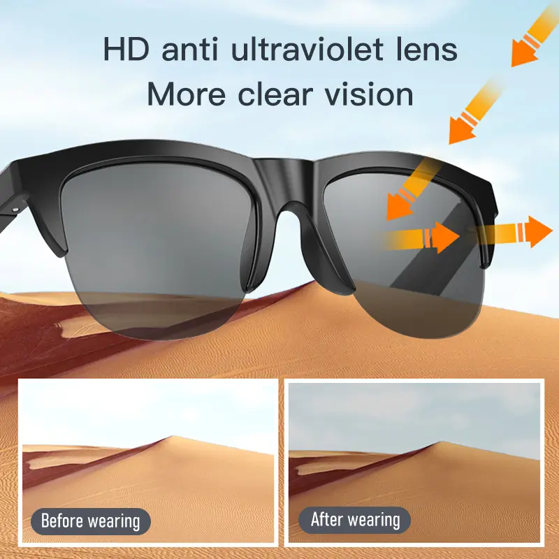 Touch Based Intelligent Bluetooth Glasses with Bone Conduction For Outdoor Sports Calls Sunglasses Business Wireless Headphones