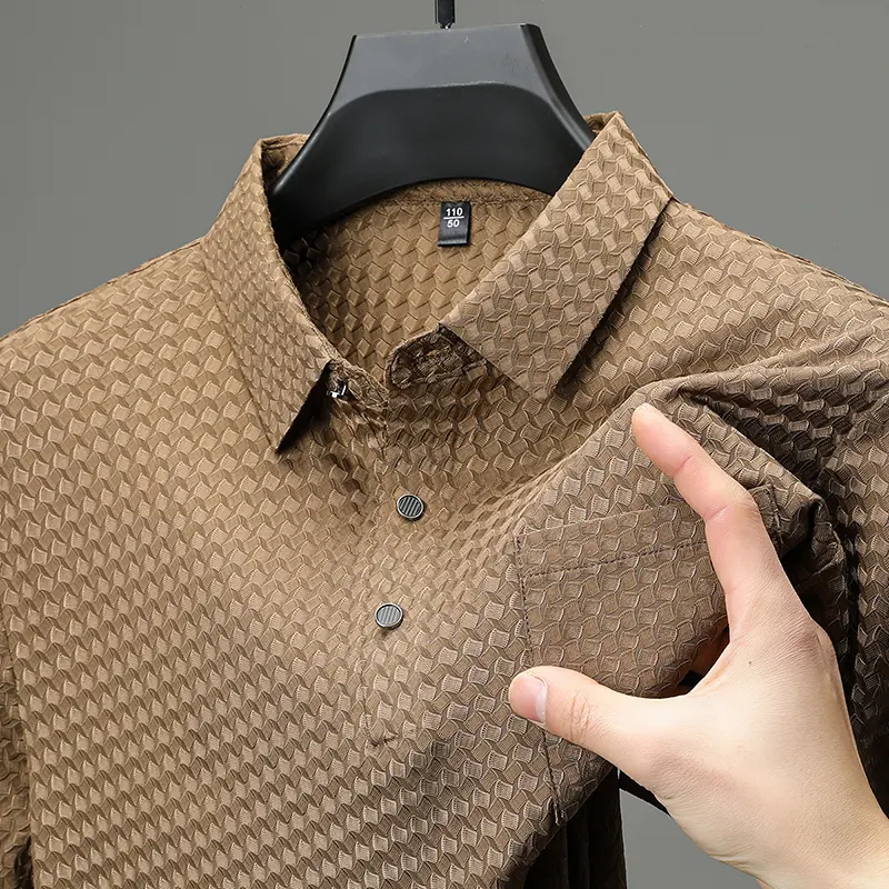 Elastic Men's Summer Ice Silk Short-sleeved T-shirt Middle-aged Dad Wear Lapel Polo Shirt Cool Top Clothes