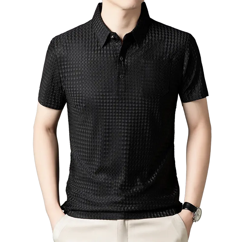 Elastic Men's Summer Ice Silk Short-sleeved T-shirt Middle-aged Dad Wear Lapel Polo Shirt Cool Top Clothes
