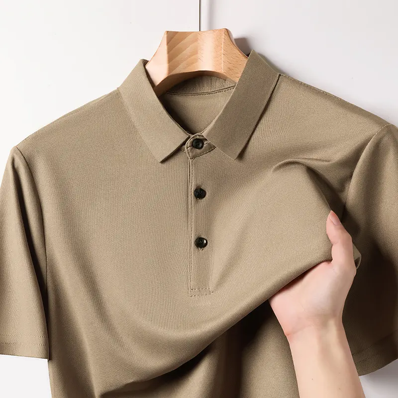 Summer New High End Ice Silk Polo Men's Short Sleeved T-shirt with Flip Collar, Casual Sweat Absorbing and Breathable Polo Shirt