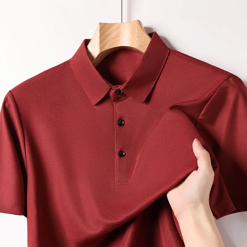Summer New High End Ice Silk Polo Men's Short Sleeved T-shirt with Flip Collar, Casual Sweat Absorbing and Breathable Polo Shirt