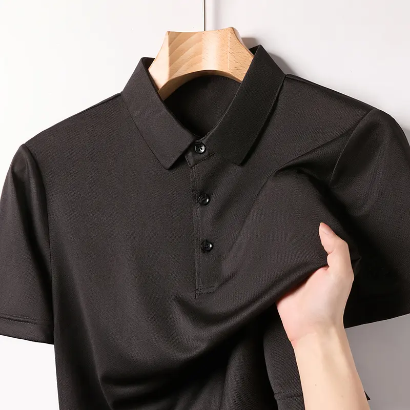 Summer New High End Ice Silk Polo Men's Short Sleeved T-shirt with Flip Collar, Casual Sweat Absorbing and Breathable Polo Shirt