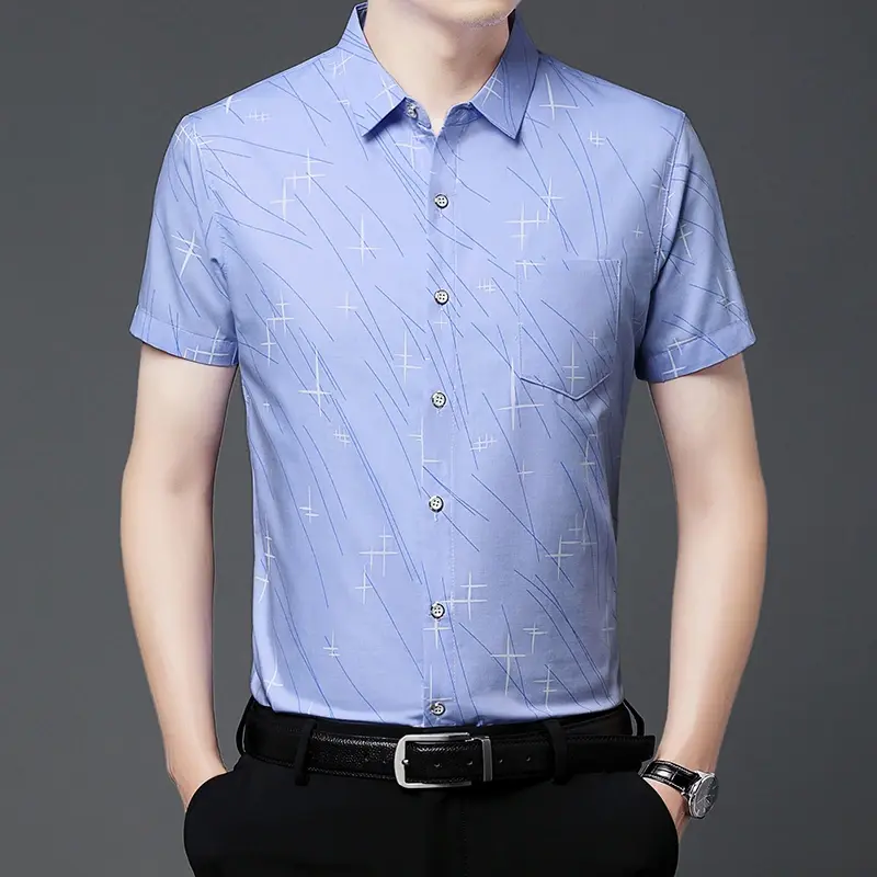 New Men's Business Casual Short Sleeved Printed Shirt with Wrinkle Resistance No Ironing Comfortable All Season Versatile Top