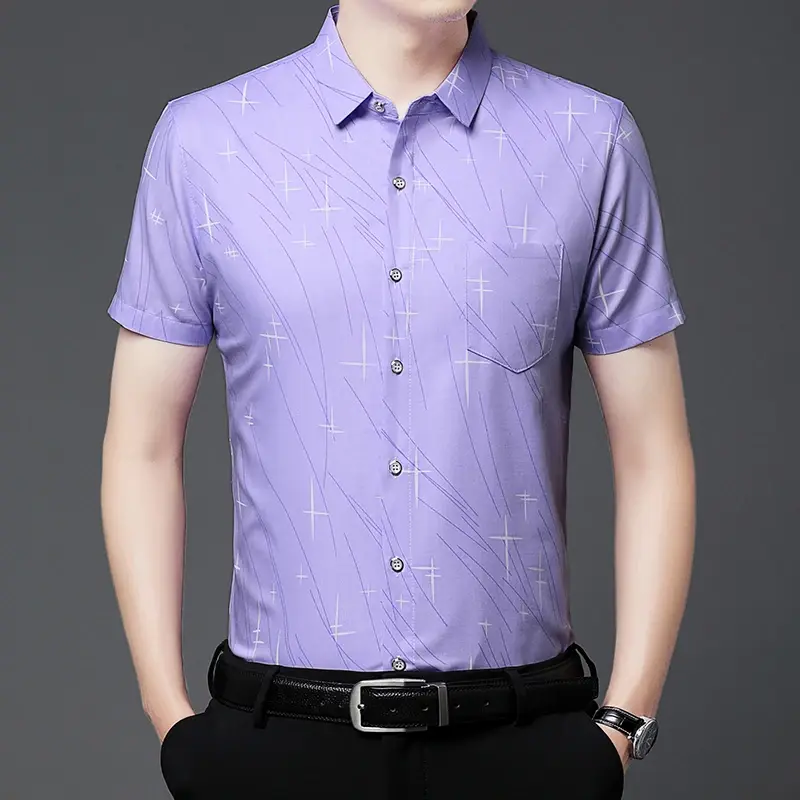 New Men's Business Casual Short Sleeved Printed Shirt with Wrinkle Resistance No Ironing Comfortable All Season Versatile Top