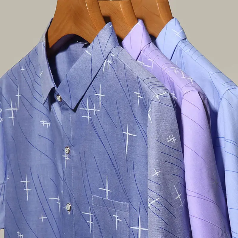 New Men's Business Casual Short Sleeved Printed Shirt with Wrinkle Resistance No Ironing Comfortable All Season Versatile Top