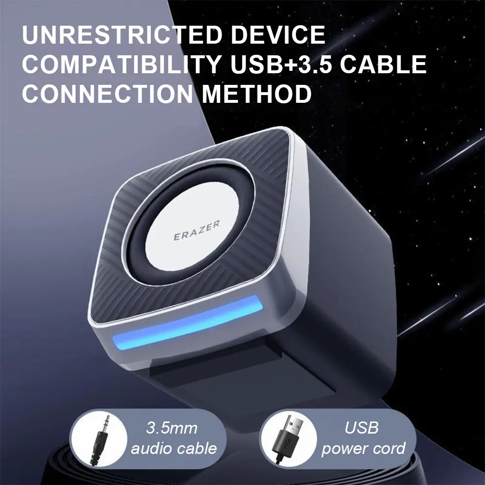 Lenovo Computer Speakers HiFi Sound Quality Desktop Audio Stereo LED Breathing Light Loudspeaker Box Dual Channel with 3.5mm/USB