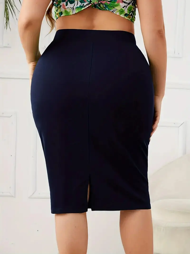2025 Summer Plus Size Solid Slim Skirt, Casual High Waist Slit Skirt, Women's Plus SizeClothing