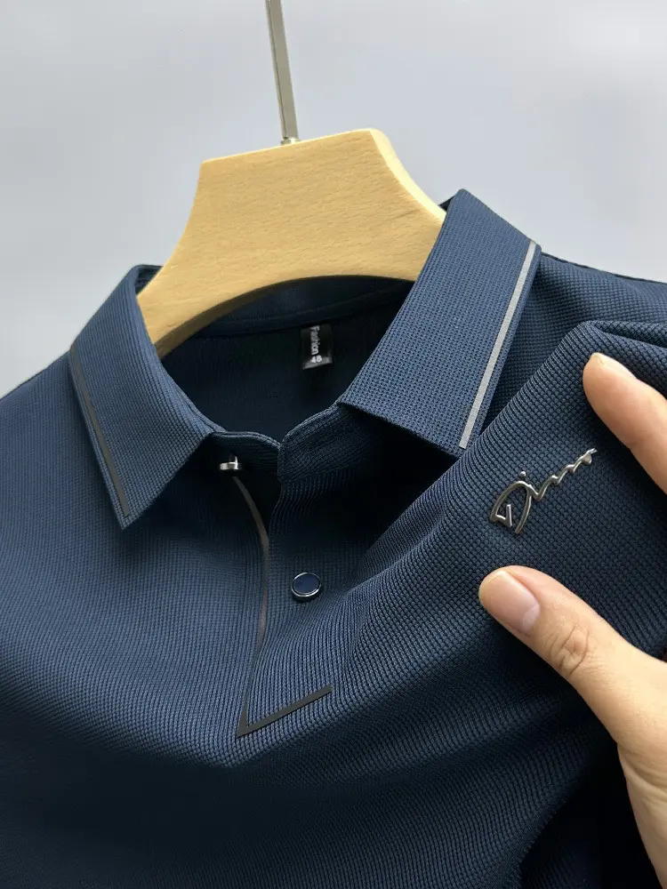 Light luxury brand ice silk short sleeve T-shirt men's lapel casual top summer fashion embroidery cool and breathable POLO shirt