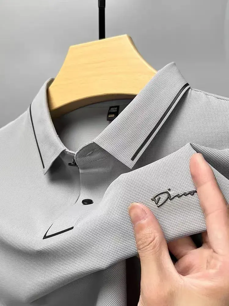 Light luxury brand ice silk short sleeve T-shirt men's lapel casual top summer fashion embroidery cool and breathable POLO shirt